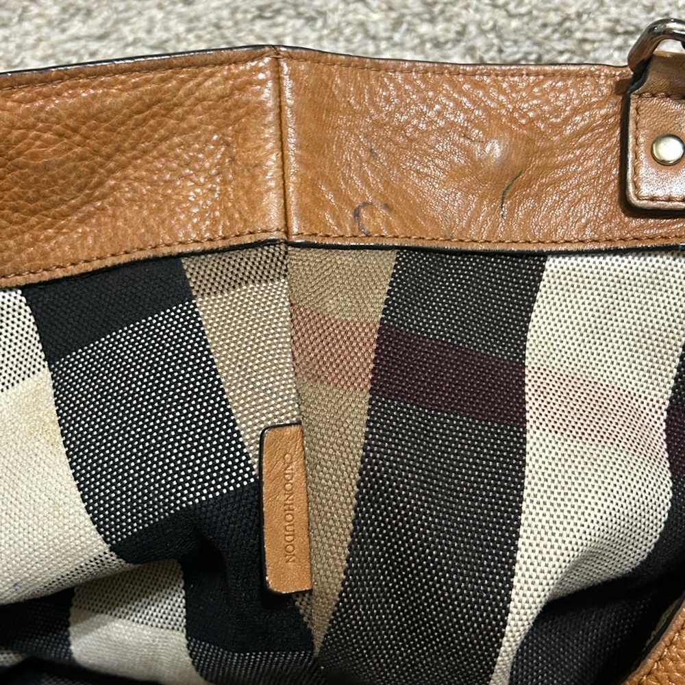 Burberry Calfskin House Check Maidstone Medium Brown Shoulder Bag Authentic Tote - Picture 10 of 16
